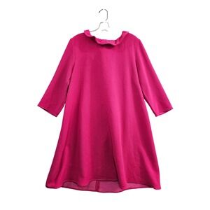 Pomander Place Dress Womens L Pink Solid Bow Back Ruffle Neck High Low Y16648T
